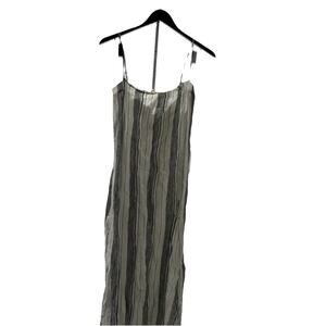 Reformation Linen Pineapple Midi Maxi Dress Black Licorice X Small White Stripe
